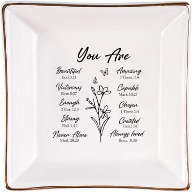 Imagem de Baobeily Presentes cristãos para mulheres – Bandeja de pratos inspiradora, presentes espirituais católicos religiosos, prato de joias com versículo da Bíblia para aniversários, Natal