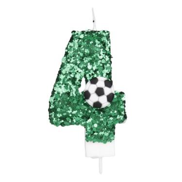 Imagem de Vela de futebol 4, 4 velas para bolo de aniversário, número 4, decorações de futebol para artigos de festa
