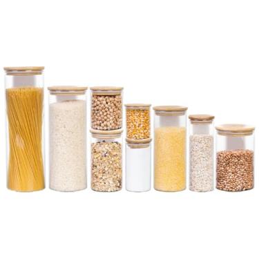 Imagem de Potes de Vidro com Tampa Bambu Hermético – Kit 9 pçs Vários Tamanhos