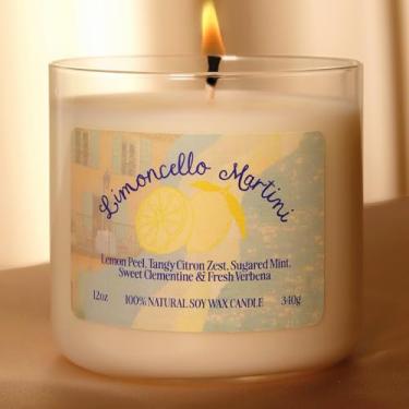 Imagem de Reimagine Discovery Vela cítrica Limoncello, cera de soja totalmente natural, velas decorativas feitas à mão para casa perfumada, acessórios para carrinho de bar, vela de limão, presente de