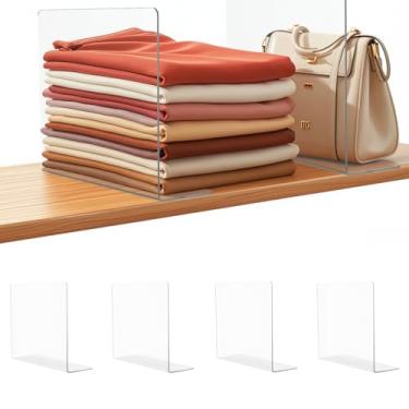 Imagem de Lebouri Divisórias de prateleira de acrílico para organização de armário: 25,4 cm de altura x 30,5 cm de profundidade Divisor de prateleira de armário para bolsa de roupas suéter - Organizadores de