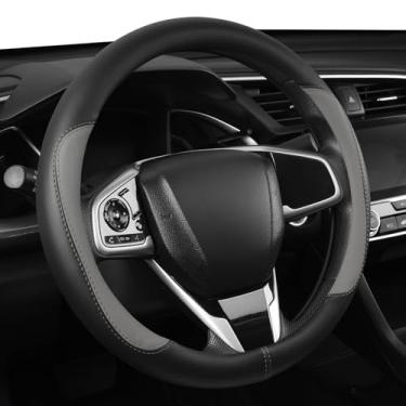 Imagem de Capa de volante de carro, capa de volante de couro de microfibra universal de 39,4 a 40,6 cm, antiderrapante, respirável, protetor de roda automotivo para homens e mulheres (preto e gery)