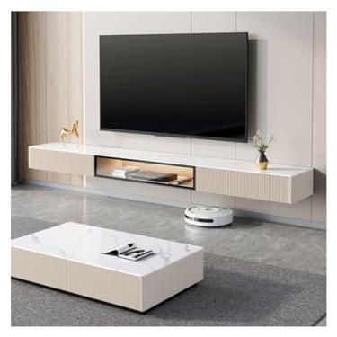 Imagem de Gabinete de TV Suporte de TV flutuante para TV armário de TV montado na parede com 2 gavetas e 1 prateleira, mesa de ardósia, console de televisão inteligente de centro de entretenimento flutuante com