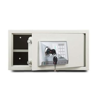 Imagem de Cofre eletrônico à prova d'água à prova de fogo com trava de fechadura dupla, senha digital e acesso à chave, montado na parede ou no chão, armazenamento seguro para casa ou escritório (branco) (preto