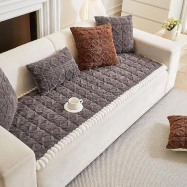 Imagem de FENOKD Capa de sofá acolchoada de pelúcia antiderrapante, geométrico, protetor de móveis macio para cães e gatos, fronha vermelha 45 x 45 cm (cinza 70 x 180 cm/27,6 x 70,9)