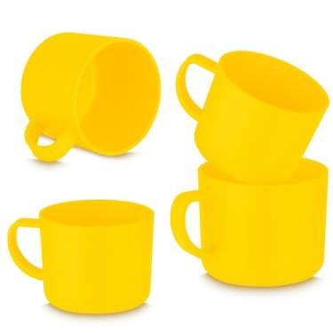 Imagem de Conjunto 4 Xícaras de Plástico Reciclável para Micro-ondas – 200ml – Sustentável, Leve e Reutilizável (Cor Única) (Amarelo)
