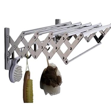 Imagem de Escorredor de roupas retrátil com barra de toalha dobrável montado na parede, secador de linha de lavagem para varanda de banheiro interno