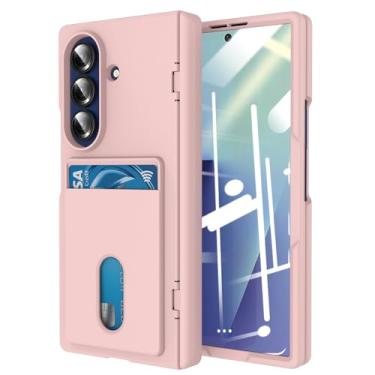 Imagem de FWYANZH Capa para Samsung Galaxy Z Fold 7, capa com ranhura para cartão, protetor de tela integrado, dobradiça, à prova de choque, capa de proteção completa de policarbonato rígido, rosa, dobra 7