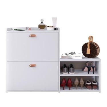 Imagem de Sapateira 2 Andares New Organizadora com Banco 2 Portas Basculantes Hall de Entrada(MILANO BRANCO)