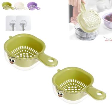 Imagem de Cesta de drenagem de camada dupla de cozinha com alça, escorredor de plástico e conjunto de lavatório para frutas, legumes, macarrão, arroz, tigela de filtro de drenagem fácil para cozinha doméstica