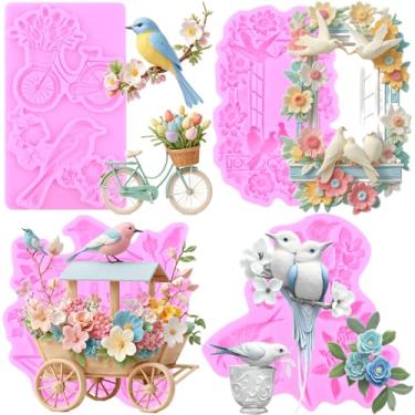 Imagem de MIYAHOUSE Moldes de silicone para fondant de bicicleta para decoração de bolos, topo de cupcake, pasta de goma de chocolate, argila de polímero, conjunto de 4