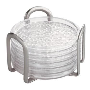 Imagem de iDesign Porta-copos de bebida de aço inoxidável com suporte para balcões domésticos, cozinha, sala de jantar, sala de estar, pátio, mesa de café, conjunto de 6, transparente