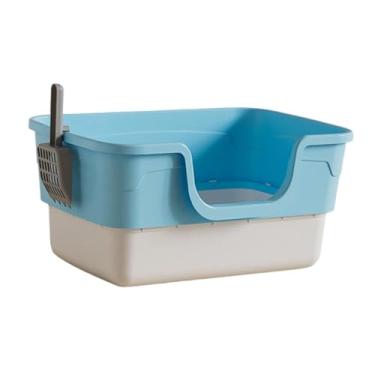 Imagem de Gralara Caixa de Areia Aberta para Gatos, com Peneira, Recipiente Alto com Laterais Altas, Ideal para Gatos Idosos, azul