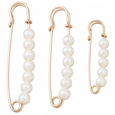 Imagem de SUNNYCLUE 1 caixa, 12 peças, 3 estilos, broche de segurança, pérola, alfinete de segurança, moda, ouro, ferro, metal, imitação de pérolas de plástico falso, broche para mulheres, vestido adulto, saia