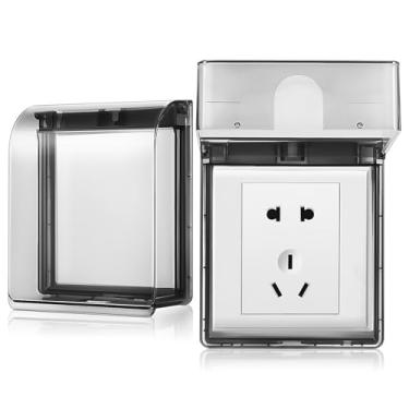 Imagem de SEWACC 2 peças de capas de tomada à prova d'água para tomada de parede, protetores de tomada elétrica adesivos para uso ao ar livre no banheiro