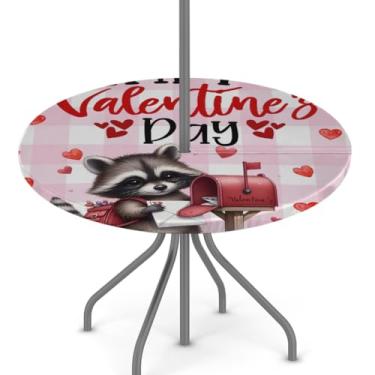 Imagem de hongjinglin Toalha de mesa ajustada para dia dos namorados ao ar livre com orifício para guarda-chuva, toalha de mesa redonda elástica com zíper, impermeável, limpável, para piquenique, festa, pátio