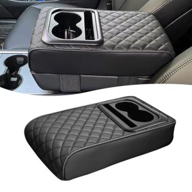 Imagem de AMZAUTO Capa de console central de carro, capa de couro para apoio de braço com suporte de copo, compartimento para telefone, protetor de descanso de braço à prova d'água, acessórios automotivos