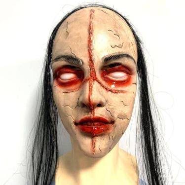 Imagem de Máscara facial completa Cosplay Ghost Face Headgear com látex de cabelo