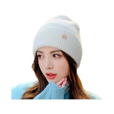Imagem de Gorro De Inverno Feminino Quente De Tricô À Prova De Vento Cor Lisa Ac