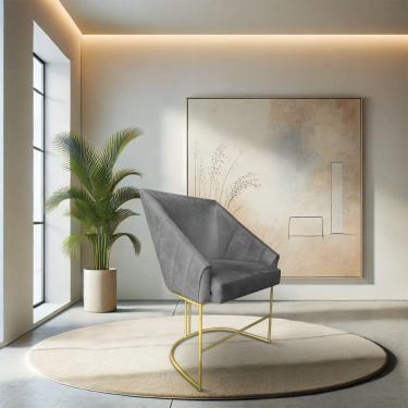 Imagem de Poltrona Decorativa Alana Veludo Base De Ferro Dourado - Pallazio Cor Grafite