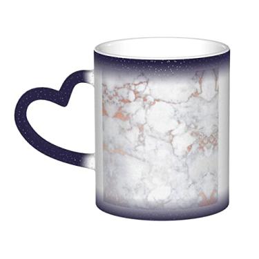 Imagem de Xícara de café divertida de mármore branco ouro rosa, copo de cerâmica que muda de cor sensível ao calor 12 Oz, para café/chá/leite/cacau, para adolescente/aniversário/festival/presentes