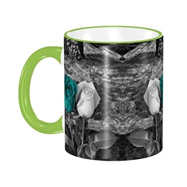 Imagem de Ourdovi Caneca de café expresso de cerâmica cinza azul-petróleo, caneca de cerâmica revestida DIY, para café, sopa, chá, leite, latte, cacau quente, colorido divertido 350 ml
