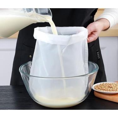 Imagem de Pacote com 3 sacos reutilizáveis de leite de nozes, coador de alimentos, sacos de nozes, coador de gaze de nylon de malha fina para leites, café, chá, cerveja, suco de aipo fino (25 x 35 cm)