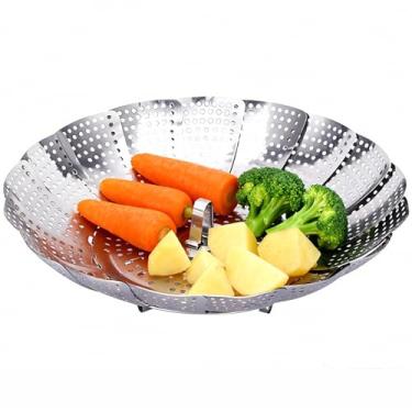 Imagem de Cesta de vaporizador, aço inoxidável, vegetais, vaporizador, dobrável, para cozinhar frutos do mar e peixes vegetais, expansível para caber em vários tamanhos de panelas (P)
