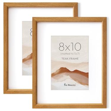 Imagem de Fun Memories Conjunto de 20 x 25 x 25 porta-retrato de madeira de teca natural com vidro temperado HD, moldura de madeira simples moderna 20 x 25 cm fosca para 13 x 17 cm, tela de parede ou mesa