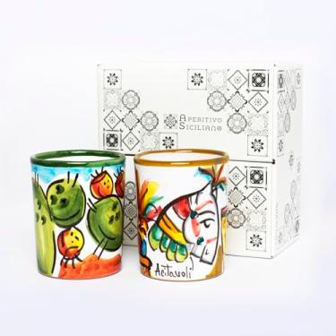 Imagem de Conjunto de 2 xícaras de café de cerâmica Caltagirone pintadas à mão - Moderno, Colorido, Estilo Divertido - Ideia de Presente Única - Feito na Itália