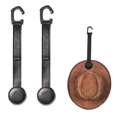 Imagem de NAGRAN Pacote com 2 suportes de chapéu de cowboy de couro com atração magnética, acessórios organizadores de chapéu de carro, caminhão, SUV, suporte de chapéu de cowboy durável para bonés, chaves