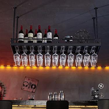 Imagem de APUM Rack de vinho | Suporte decorativo de teto | Prateleira de armazenamento suspensa para garrafa de vinho e taças de vidro | Prateleiras organizadoras flutuantes