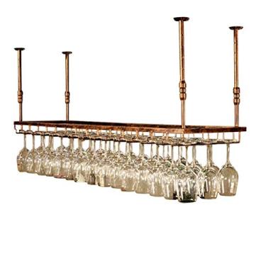 Imagem de APUM Rack de vinho, bar, restaurante, pendurar, suporte para copos de vinho, suporte de garrafa de vinho de teto, suportes de taças de metal, cálice de ferro multi, preto, 60 × 35 cm (bronze 60 × 35