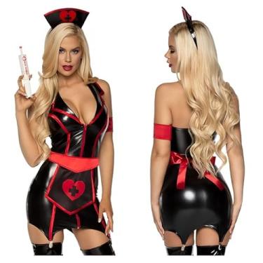 Imagem de YITMGDD Fantasia de enfermeira sexy para mulheres, lingerie de enfermeira, fantasias de Halloween, cosplay, lingerie com acessório para a cabeça