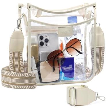 Imagem de QOECI Bolsa transparente grande com 3 bolsos para eventos de estádio com 2 alças longas para mulheres, bolsa transversal aprovada para estádios de concertos, 1# 1107-bege A