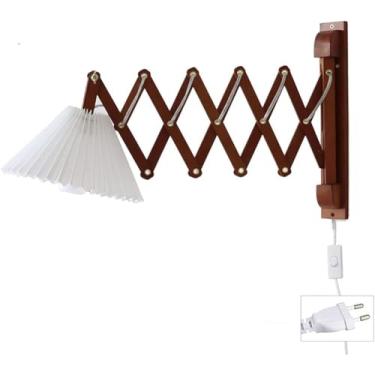 Imagem de Luminária de parede de madeira com interruptor, luminária de leitura flexível com plugue, luminária de parede articulada de madeira com braço extensível, luminária de parede articulada ajust