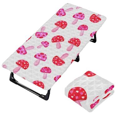 Imagem de Burbuja Lençol de berço de cogumelos vermelhos rosa para crianças, lençol de cochilo acolchoado portátil com faixa elástica para meninas e meninos, lavável na máquina, 63,5 x 127 cm