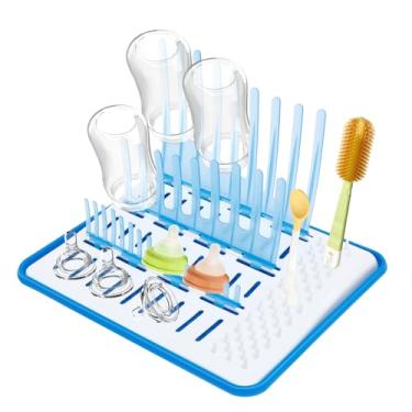 Imagem de Prateleira de secagem de mamadeira dobrável com bandeja de gotejamento removível, organizador de secador de mamadeiras de bancada removível para mamilos, copos de água, chupetas e utensílios, fácil de