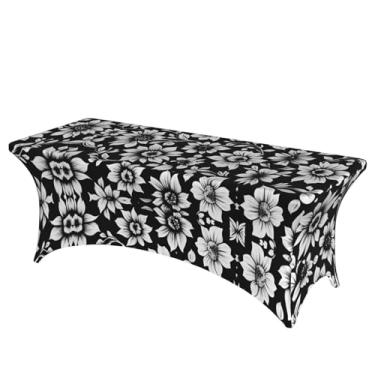Imagem de SKKNT Capa de mesa retangular grande com estampa preta e branca para mesas ovais para festas e eventos