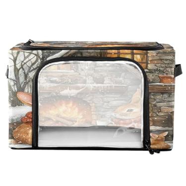 Imagem de xigua Cestos de armazenamento de roupas de coelho fofos com moldura de metal em forma de fixação, 2 formas de abertura, caixa organizadora de roupas dobrável com janela transparente e alças para