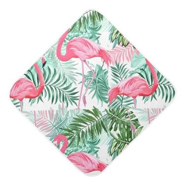 Imagem de Burbuja Flamingos Toalha de banho para bebê com folhas verdes - Toalha com capuz de musselina macia e absorvente para recém-nascidos, 76 x 76 cm