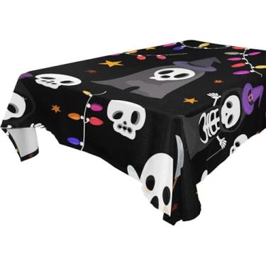 Imagem de Burbuja Toalha de mesa de esqueletos de Halloween, toalha de mesa quadrada anti-rugas grossa para decoração de jantar, cozinha, festa, 137 x 137 cm