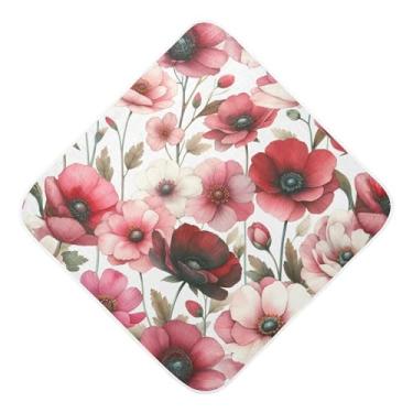 Imagem de Burbuja Toalha de banho de bebê flores vermelhas - Toalha com capuz de musselina macia e absorvente para recém-nascidos e bebês, 76 x 76 cm