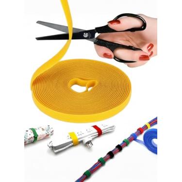 Imagem de Tiras cortadas no comprimento resistente, rolo de dupla face autoaderente de 32 pés x 1,2 cm, laços de agrupamento se prendem a si mesmos para fixação segura, amarelo