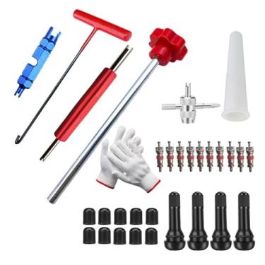 Imagem de Mqetly Kit de ferramentas para troca rápida de válvulas de pneus, substituição rápida do núcleo da haste da válvula do pneu para motocicletas, Vermelho