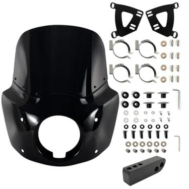Imagem de FATECIM Capa de carenagem de farol de motocicleta 14.6 cm 11 polegadas para-brisa fumaça escura e kit de montagem de 48-58 mm para Harley Dyna Softail Low Rider Street Bob Super Glide 2006 - 2017