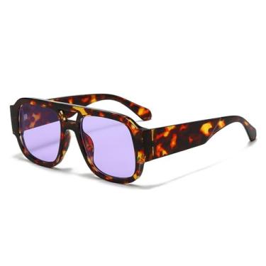 Imagem de Óculos de Sol UV400 - Ponte Dupla, Cores Vibrantes, Hastes Largas, para Homens e Mulheres, Esportes ao Ar Livre, Corrida, Ciclismo, Estampa de Leopardo Roxo