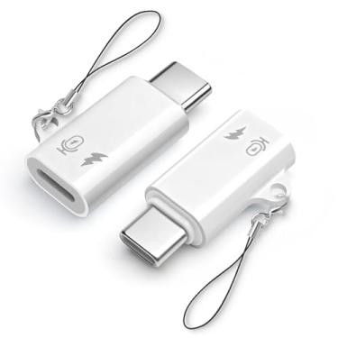 Imagem de HAUXGOGO Adaptador de microfone de lapela sem fio USB-C para Lightning (pacote com 2), USB-C macho para Lightning fêmea, compatível com carregamento