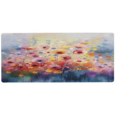 Imagem de xigua Tapete de mouse grande de flores silvestres em aquarela, tapete de mesa antiderrapante 80 x 39,9 cm, base de borracha de 3 mm de espessura, protetor de mesa para laptop, mesa de trabalho