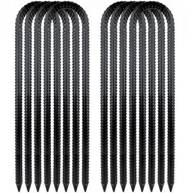 Imagem de Estacas de jardim com gancho em U de 16 polegadas, aço galvanizado, âncoras de terra, estacas de vergalhão resistentes para plantas, barracas, cercas e trampolim, pacote com 8